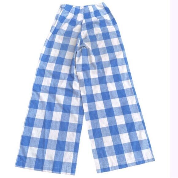 Vintage Handmade Blue Gingham Wide-Leg Pants Size XS/Small retro shabby chic - Picture 2 of 4